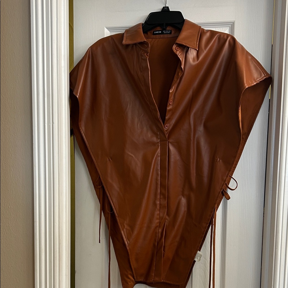 Zara women Tan Faux Leather Shirt